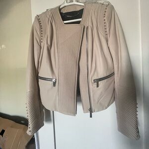 Barbara Bui Beige Leather Jacket with Zipper Accents